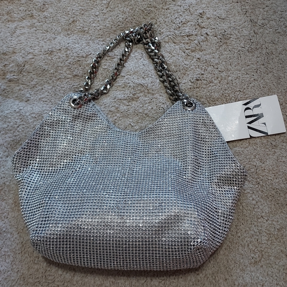 Zara Rhinestones Mini Silver Sparkly Tote - Picture 5 of 12